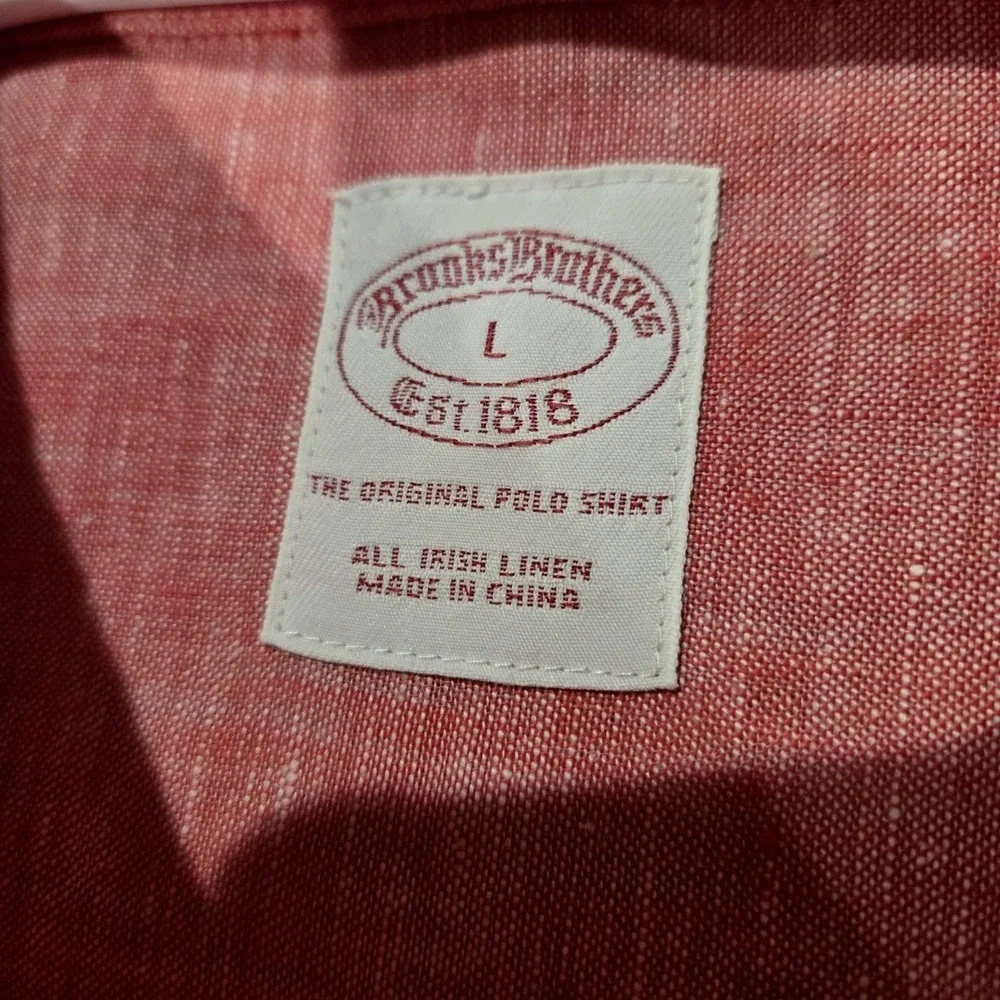 Brooks Brothers 1818 100% Irish Linen Long Sleeve Red Button Up Shirt Sz Large - Picture 10 of 10